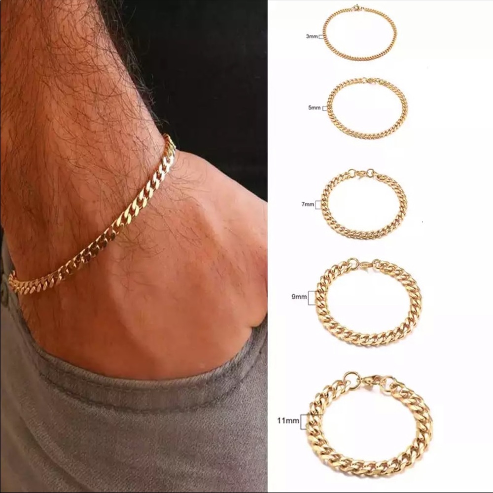 ¥New 9mm Stainless Steel Gold Finish Bracelet